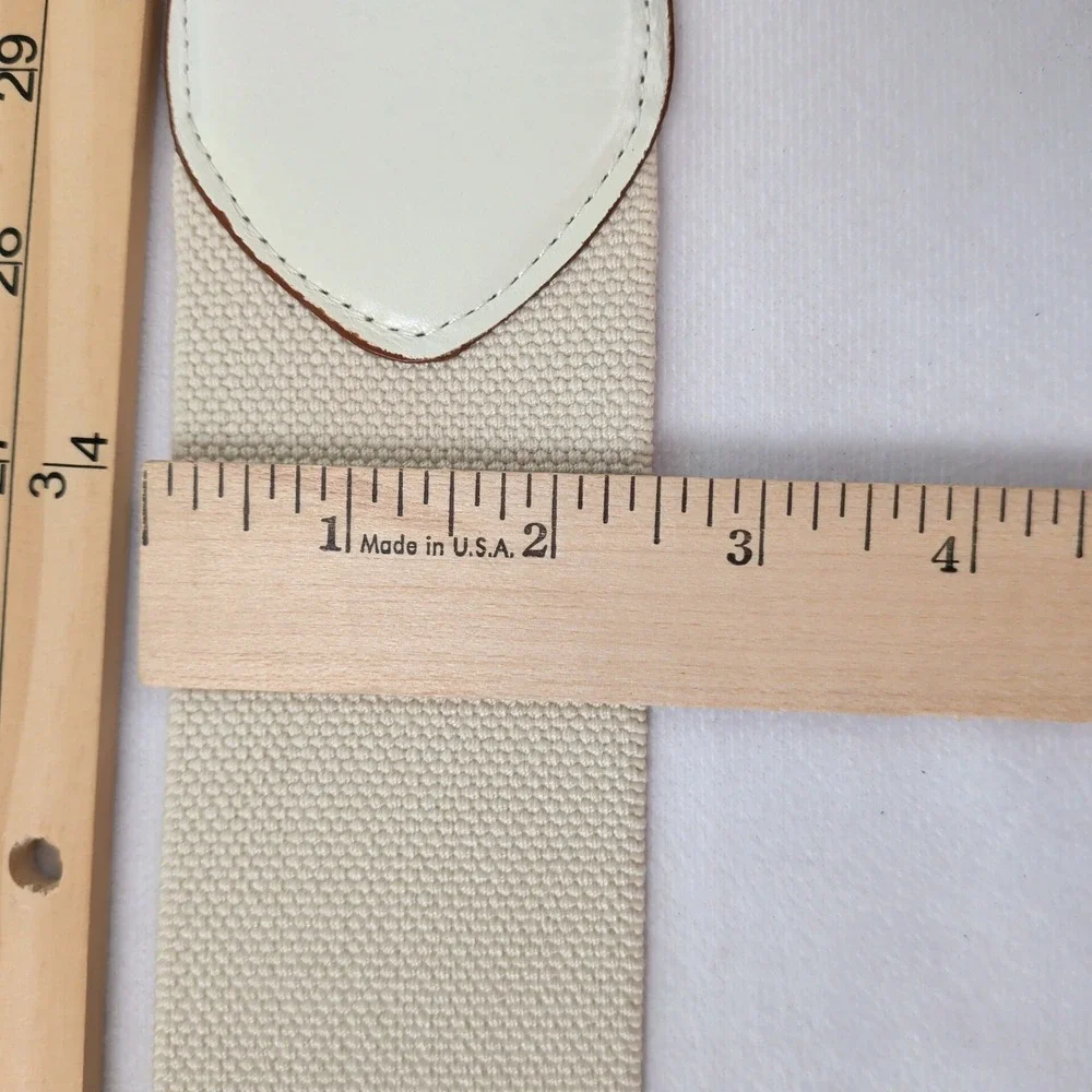 Wide Leather Elastic Cinch Waist Belt M/L Off White Buckle Coastal Prep